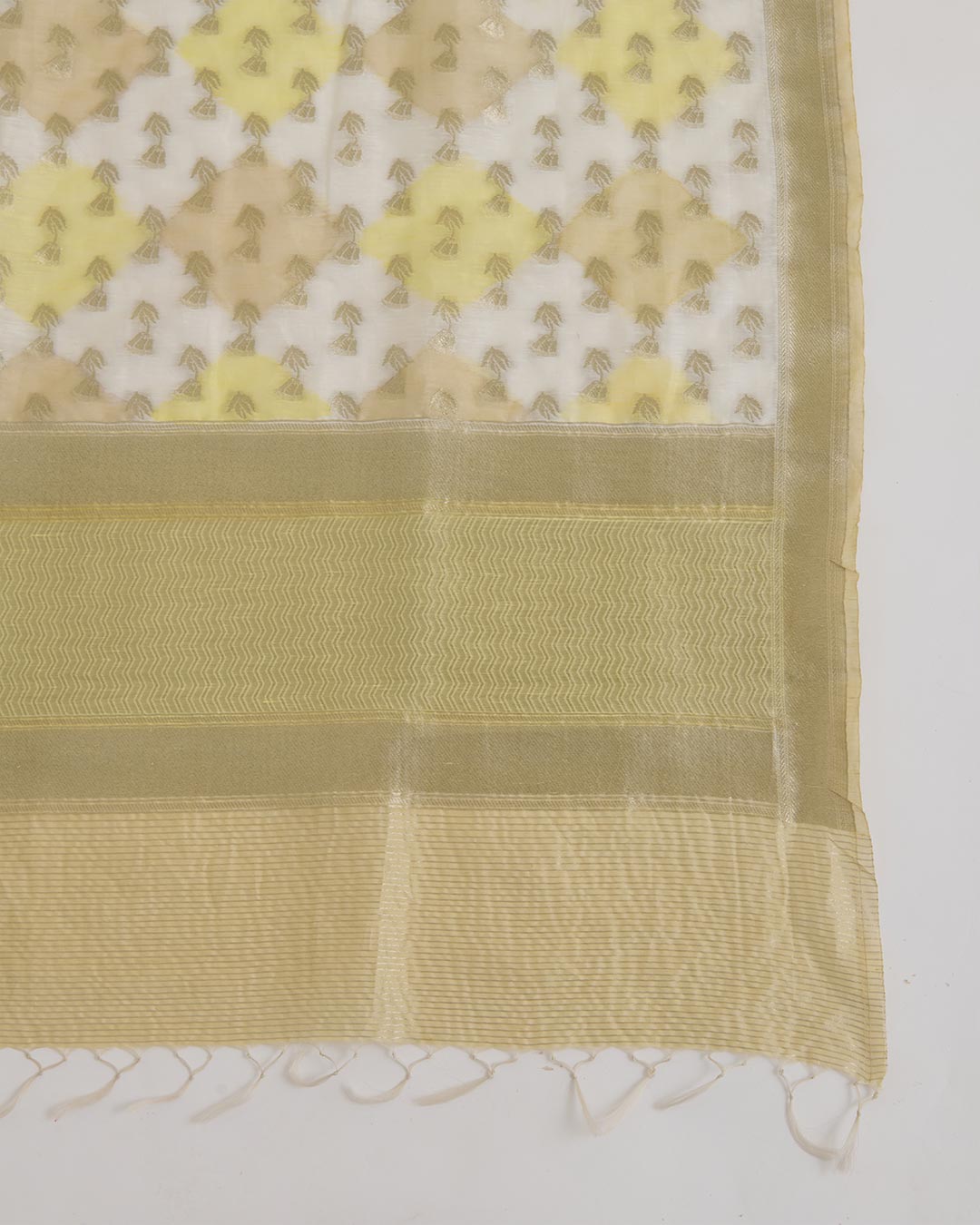 Multi/Yellow Linen Zari Woven Multi Buti Dupatta