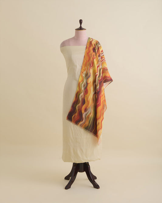 Orange Linen Printed Stole Dupatta