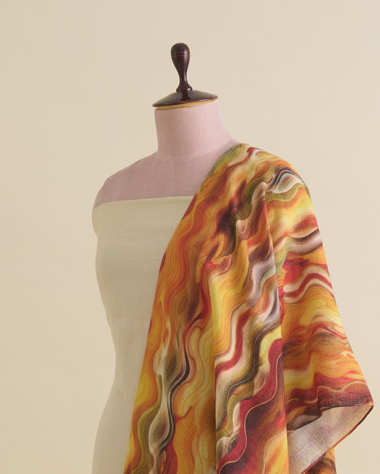 Orange Linen Printed Stole Dupatta