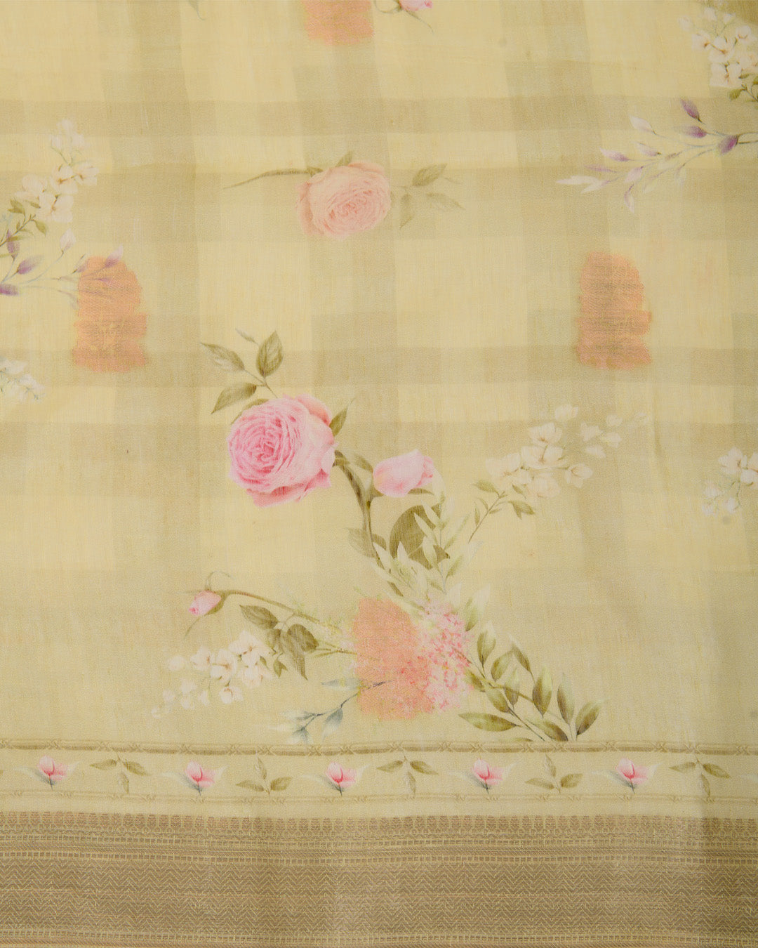 Pista Green Linen Digital Print Dupatta with Woven Buta & Border