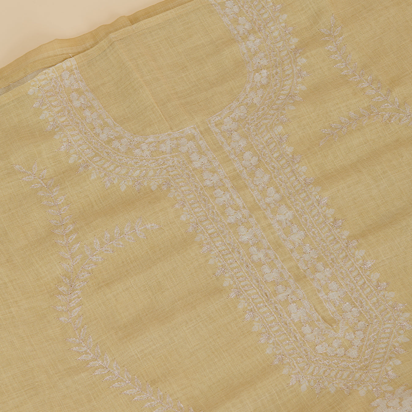 Lemon Linen Tissue Printed Kurta with Zari Embroidery & Dupatta