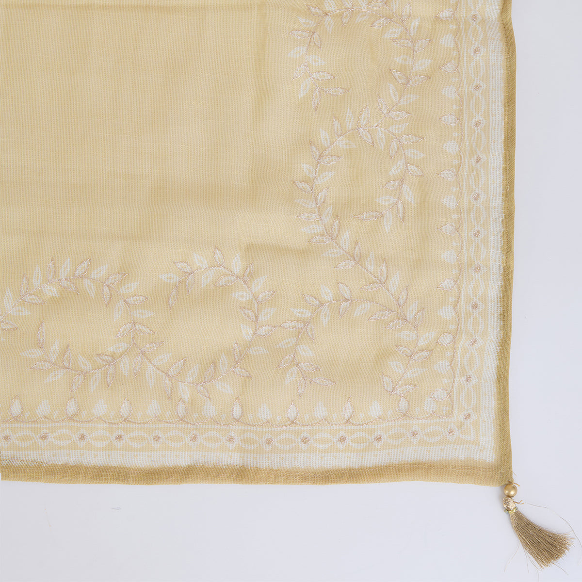 Lemon Linen Tissue Printed Kurta with Zari Embroidery & Dupatta
