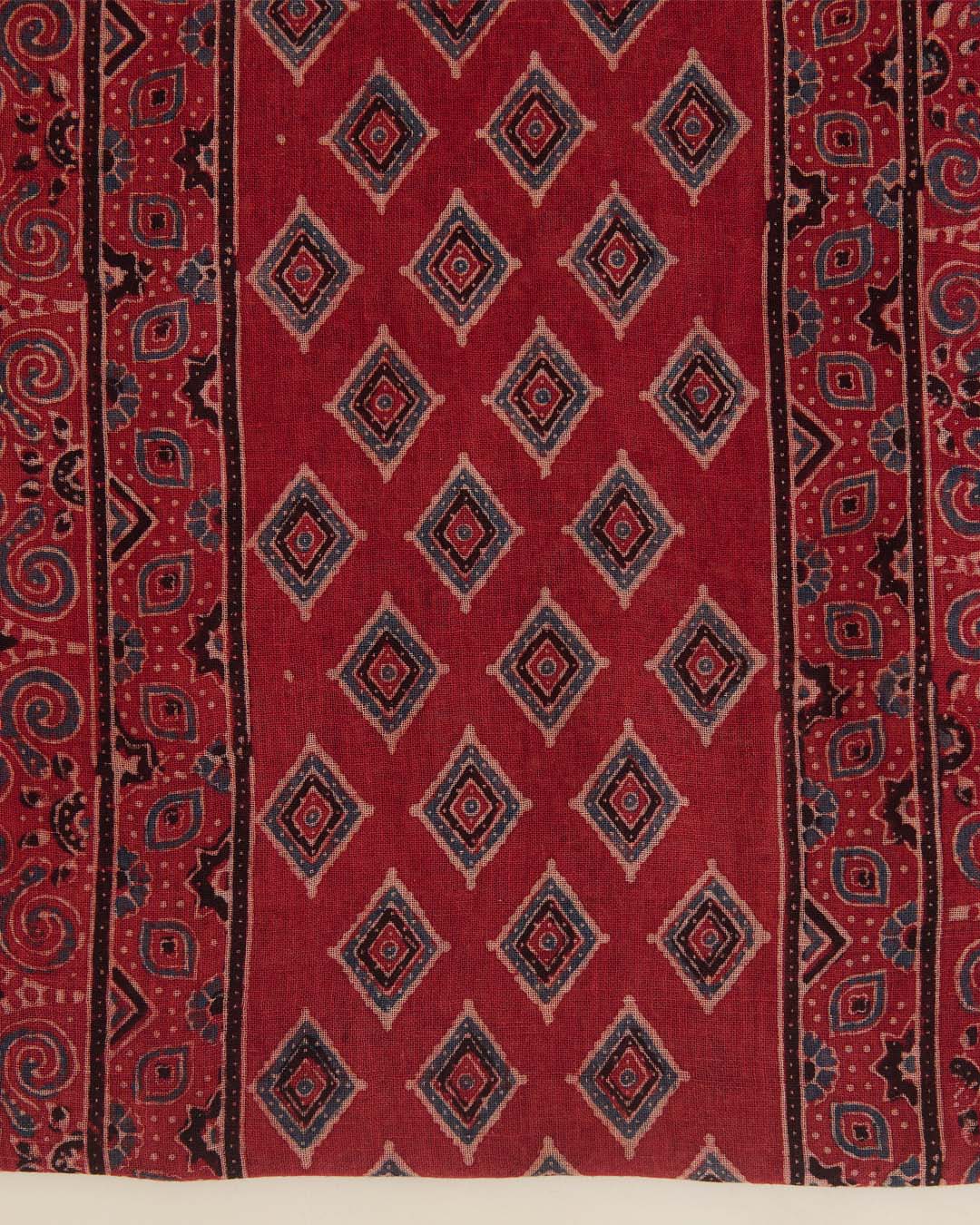 Maroon Ajrak Linen Kurta with Printed Dupatta & Cotton Bottom