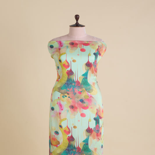 Aqua Modal Satin Digital Abstract Print Fabric