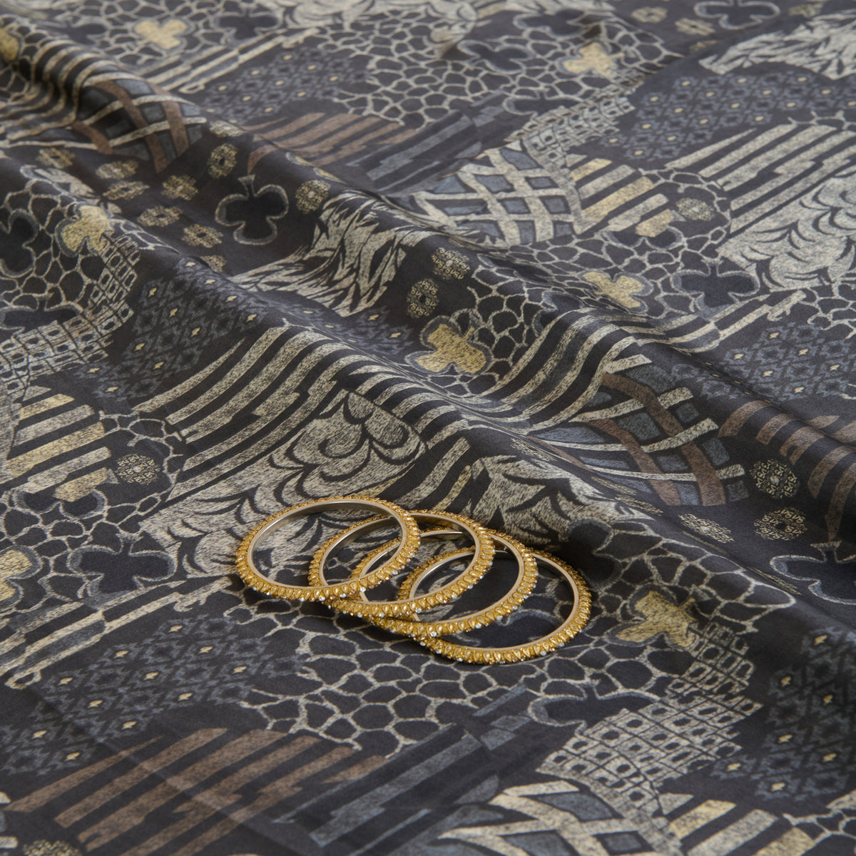 Black Modal Satin Digital Floral Print Fabric