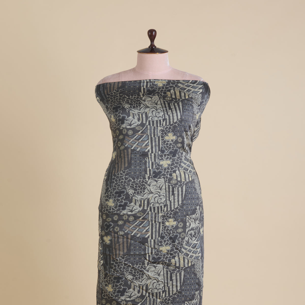 Black Modal Satin Digital Floral Print Fabric