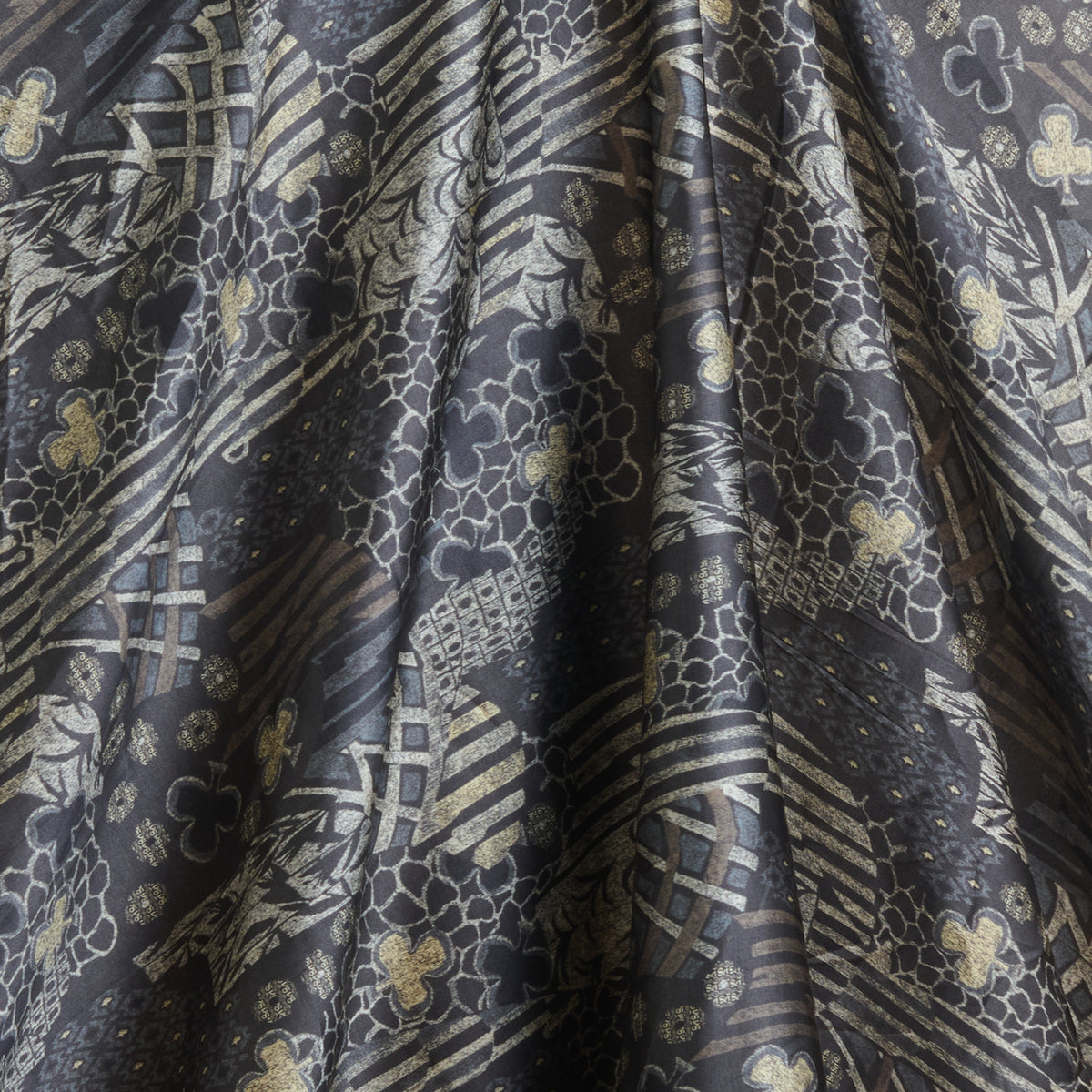 Black Modal Satin Digital Floral Print Fabric