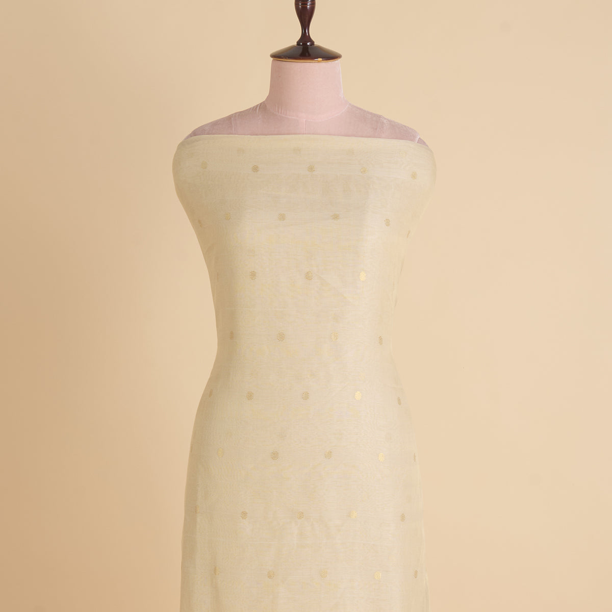 Beige Gold Muga Tissue Woven Buti Fabric