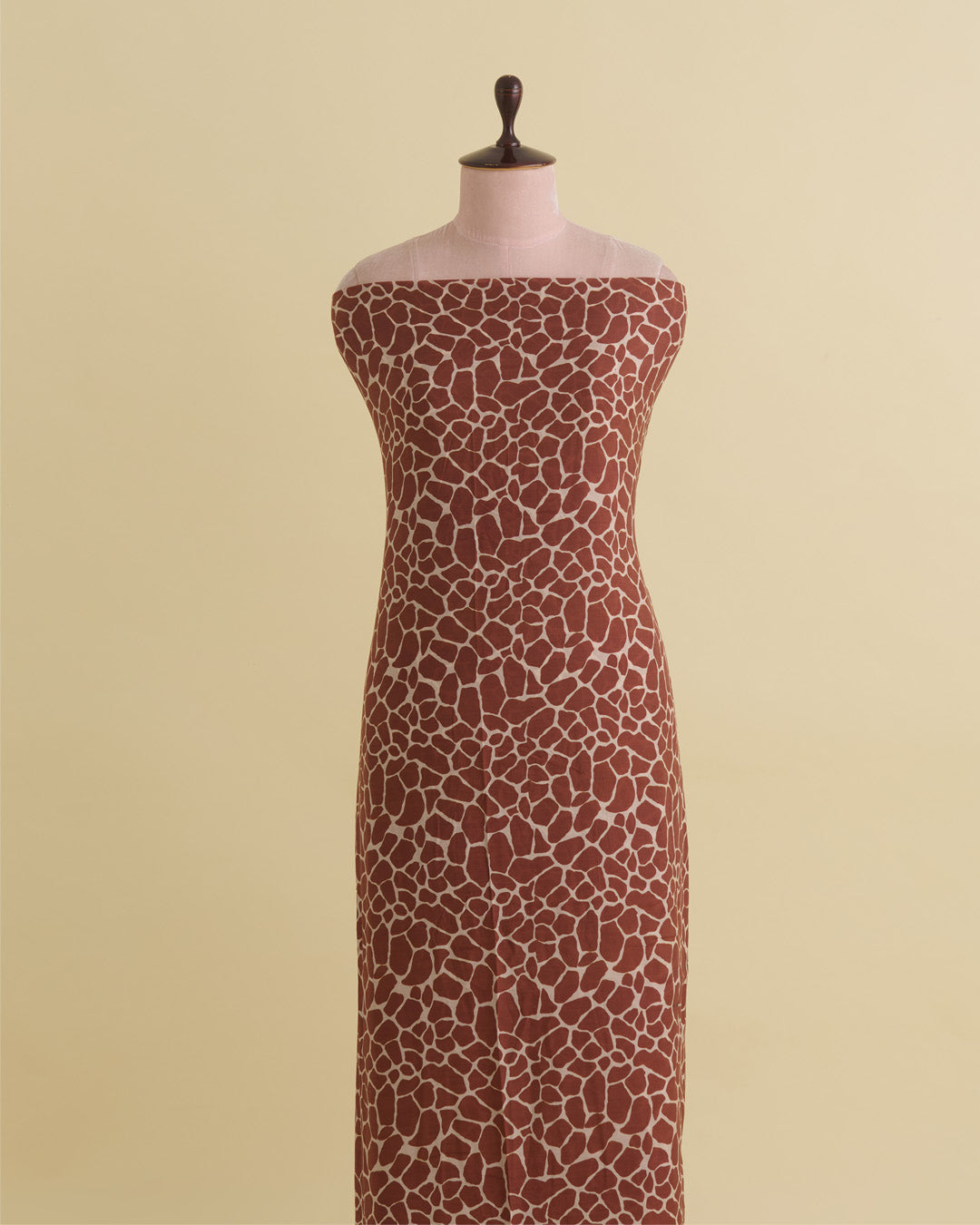 Malai Cotton Digital Animal Printed Fabric Beige & Maroon