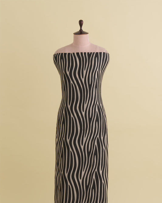 Malai Cotton Digital Animal Printed Fabric Beige & Black