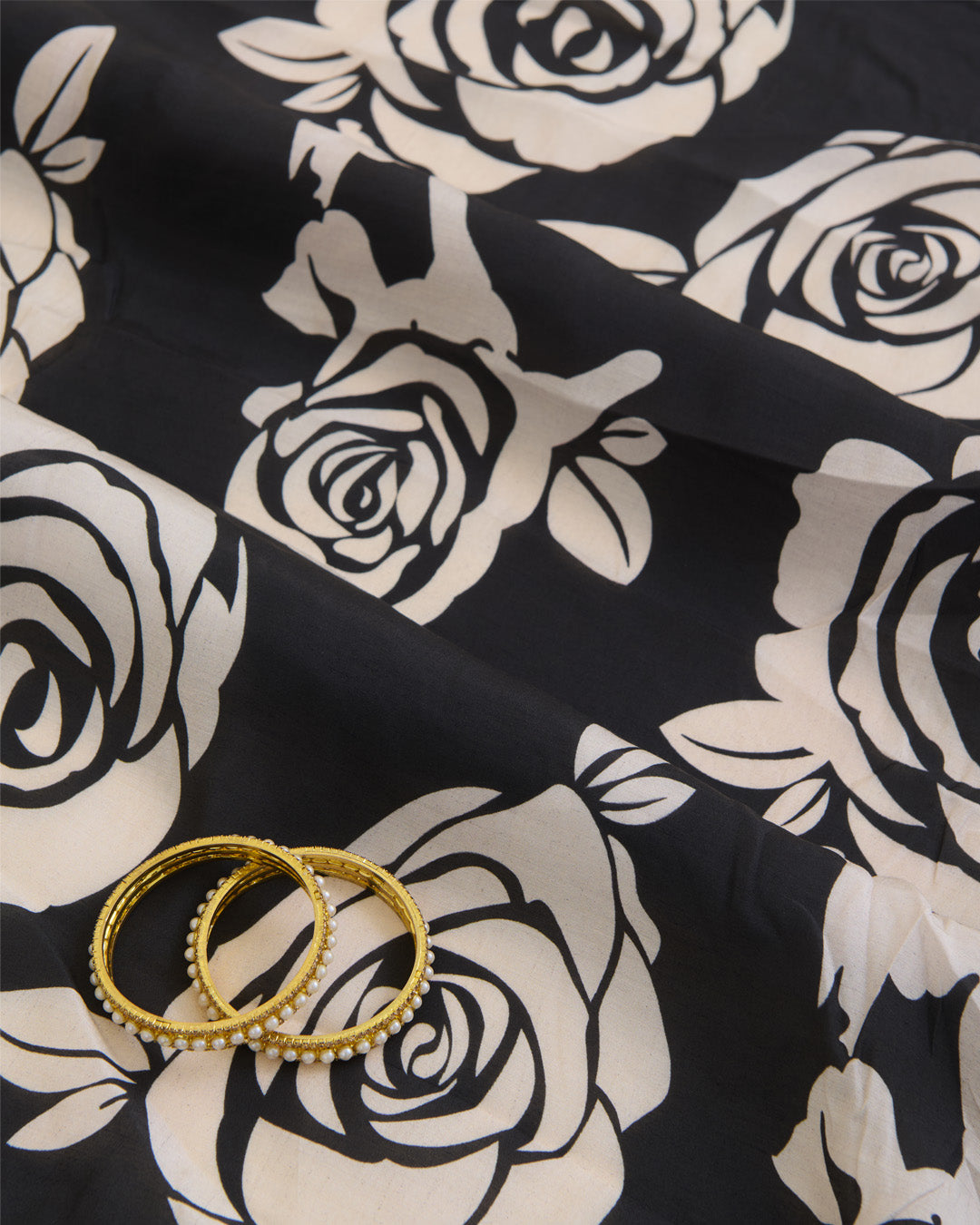 Malai Cotton Digital Floral Printed Fabric Beige & Black
