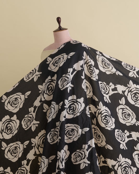 Malai Cotton Digital Floral Printed Fabric Beige & Black