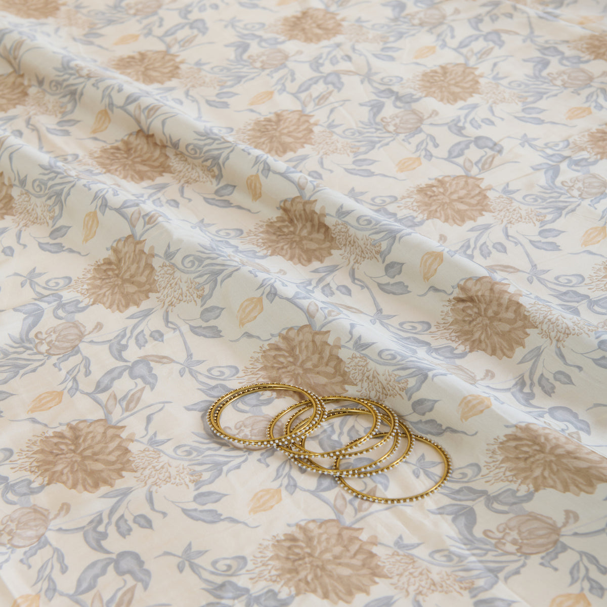 Cream Modal Satin Digital Abstract Print Fabric