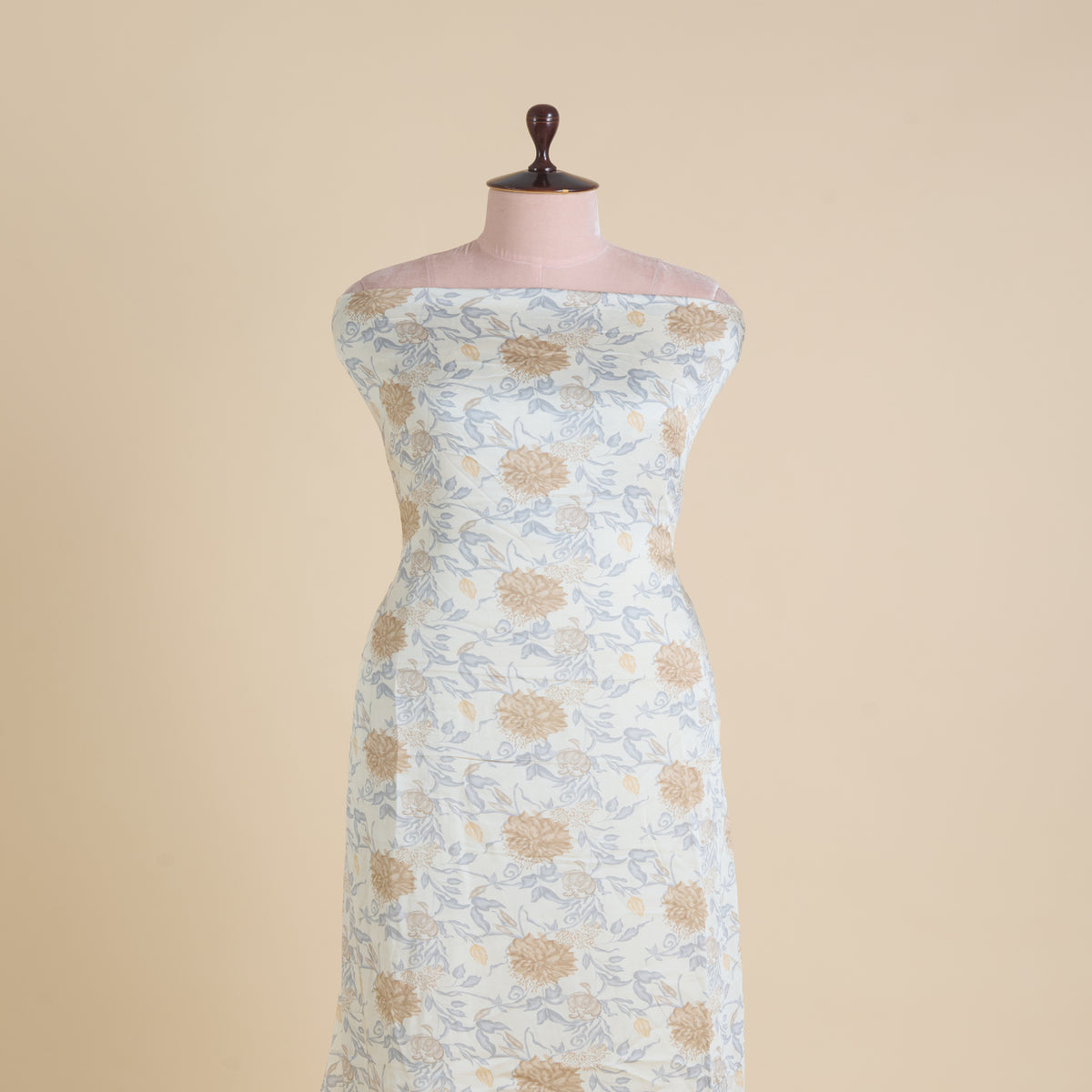 Cream Modal Satin Digital Abstract Print Fabric