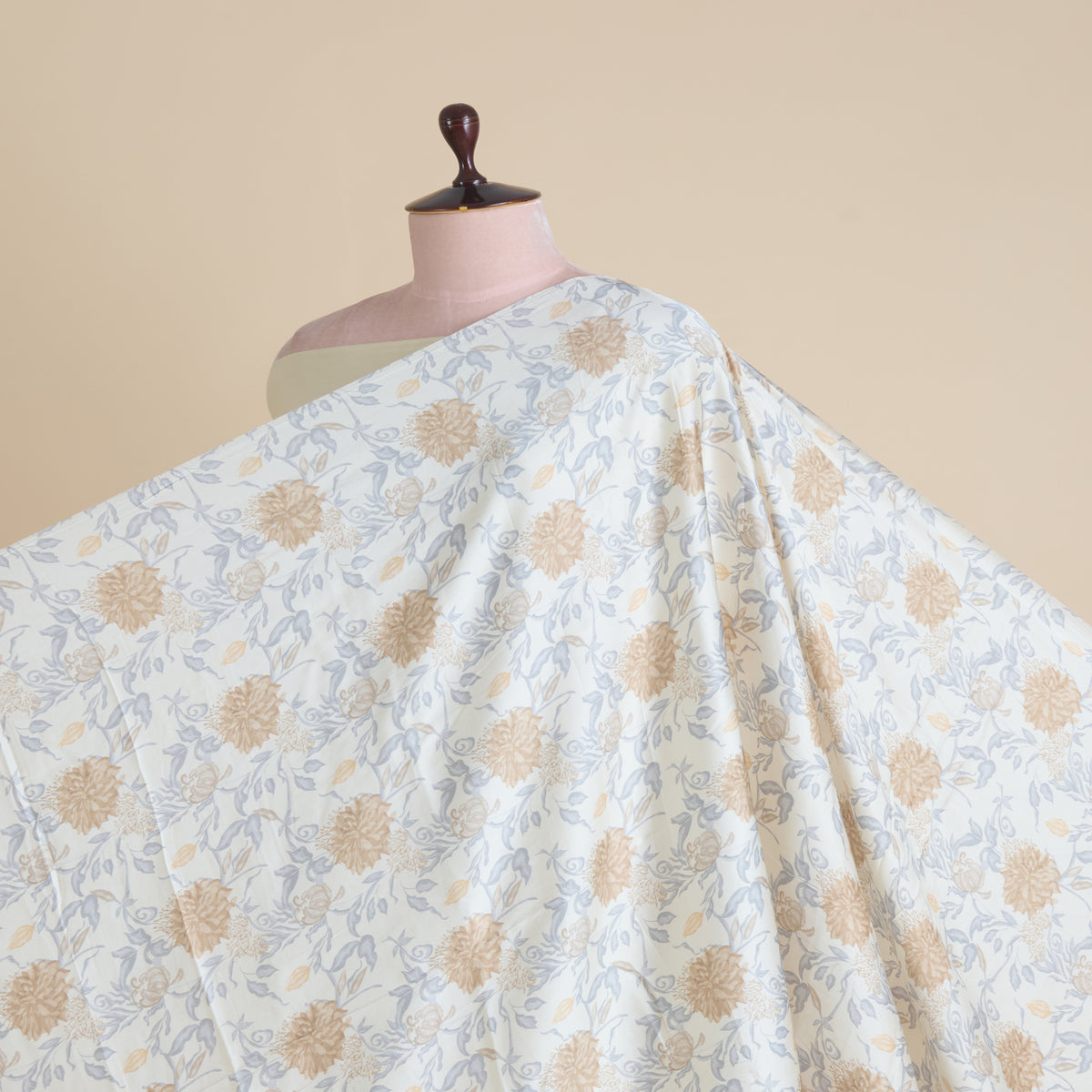 Cream Modal Satin Digital Abstract Print Fabric
