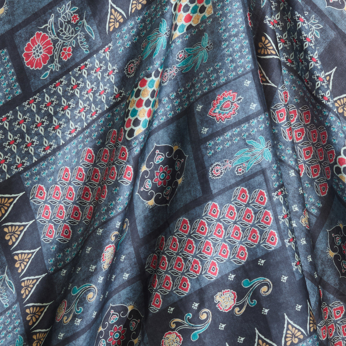 Grey Modal Satin Digital Abstract Print Fabric