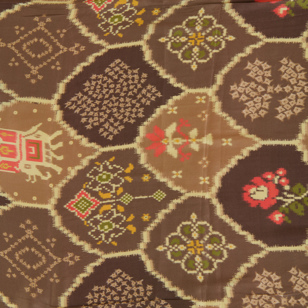 Light Brown Modal Satin Digital Floral Print Fabric