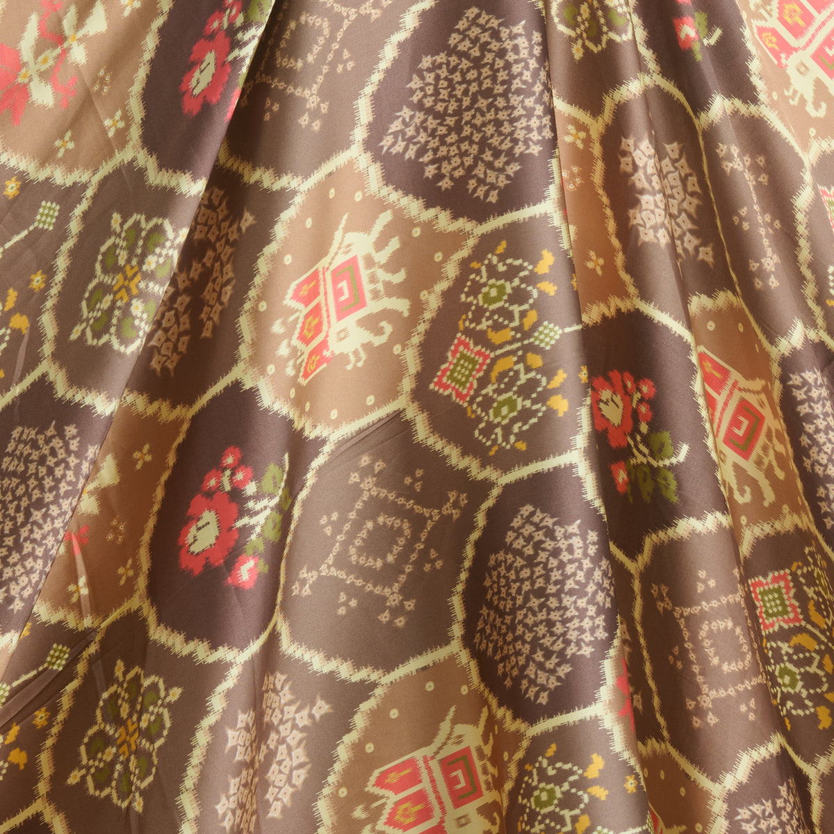 Light Brown Modal Satin Digital Floral Print Fabric