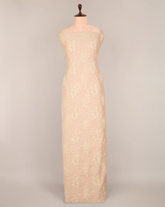 Malai Chanderi Thread & Zari Buta Embroidery Fabric - Light Peach