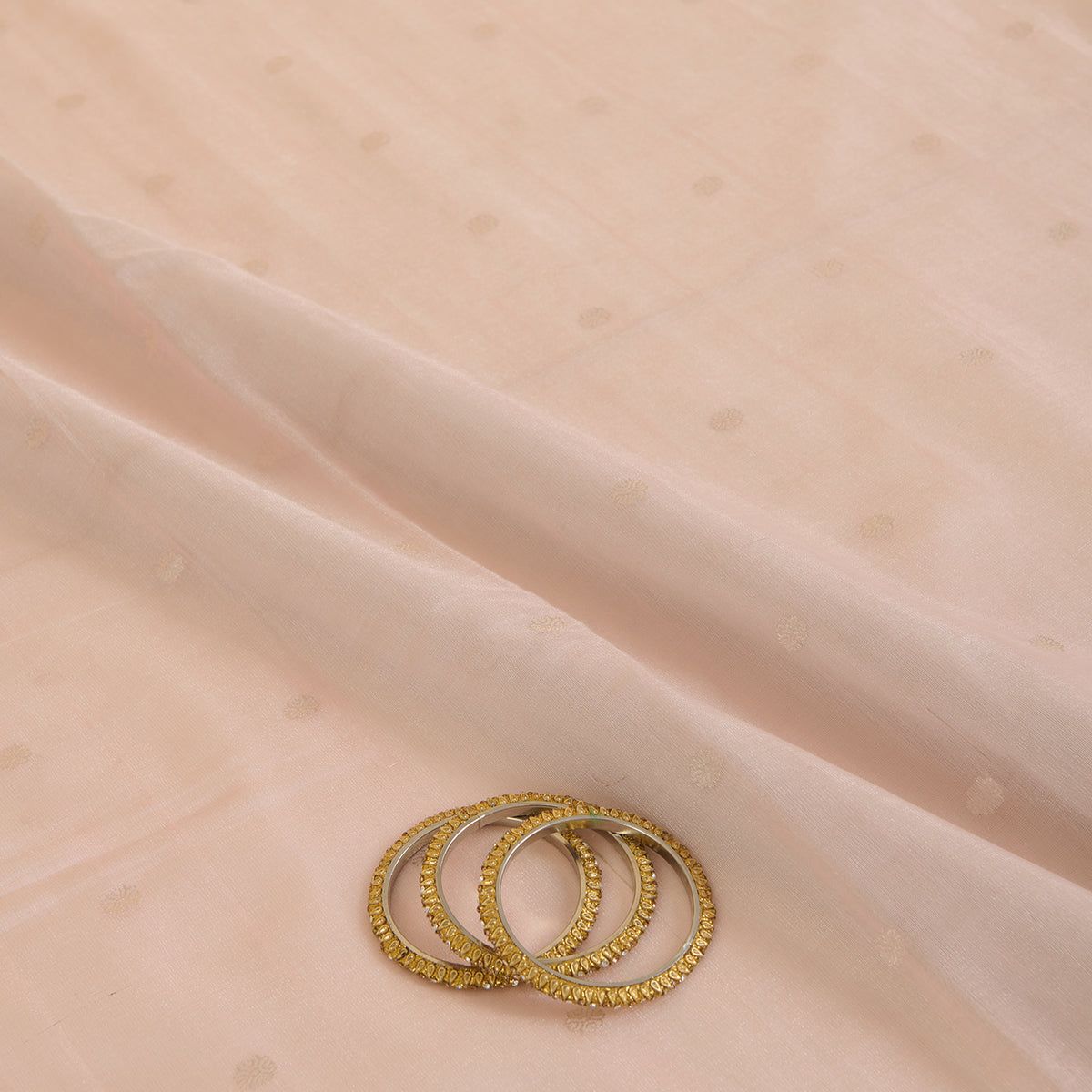 Peach Muga Tissue Silver Buta Fabric