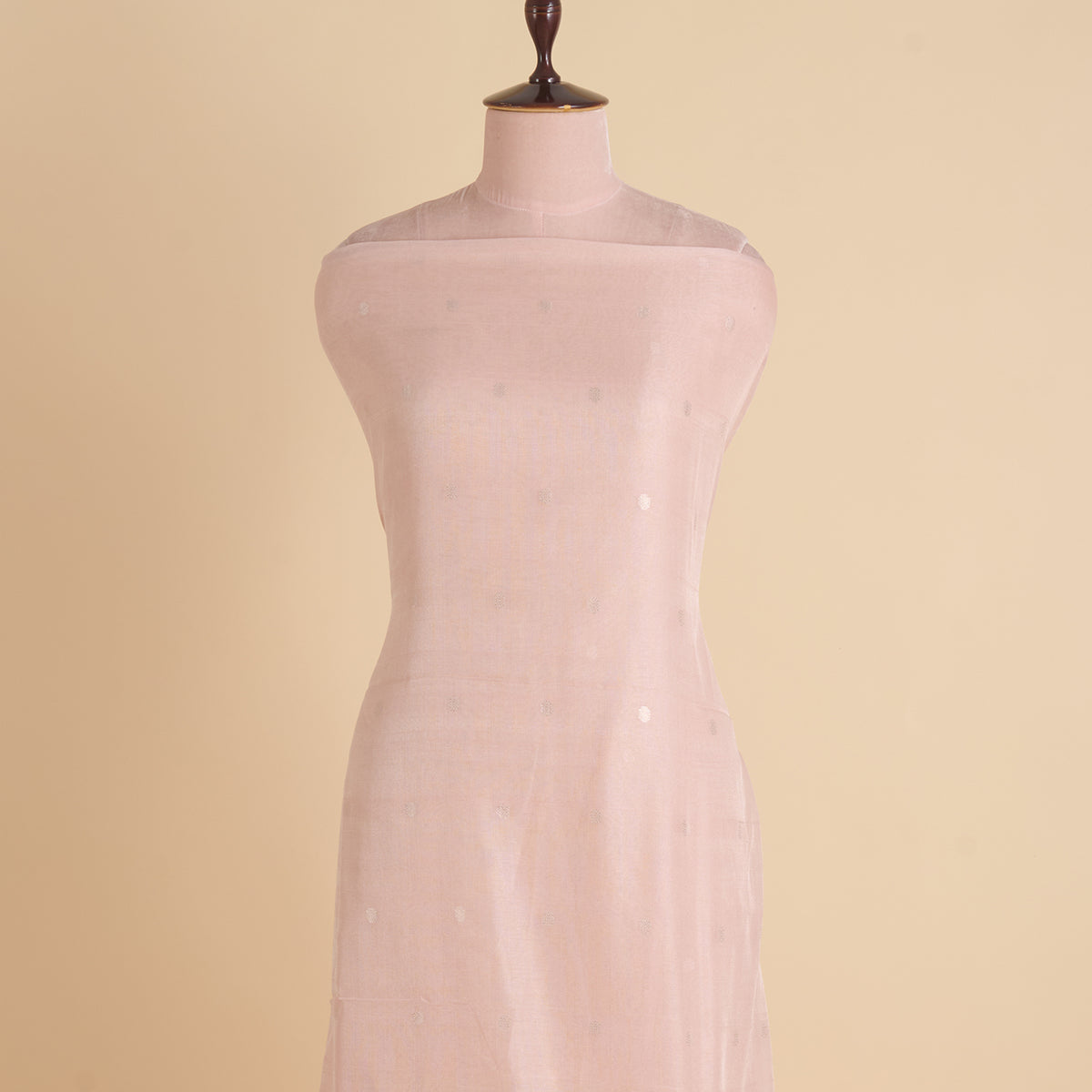 Peach Muga Tissue Silver Buta Fabric