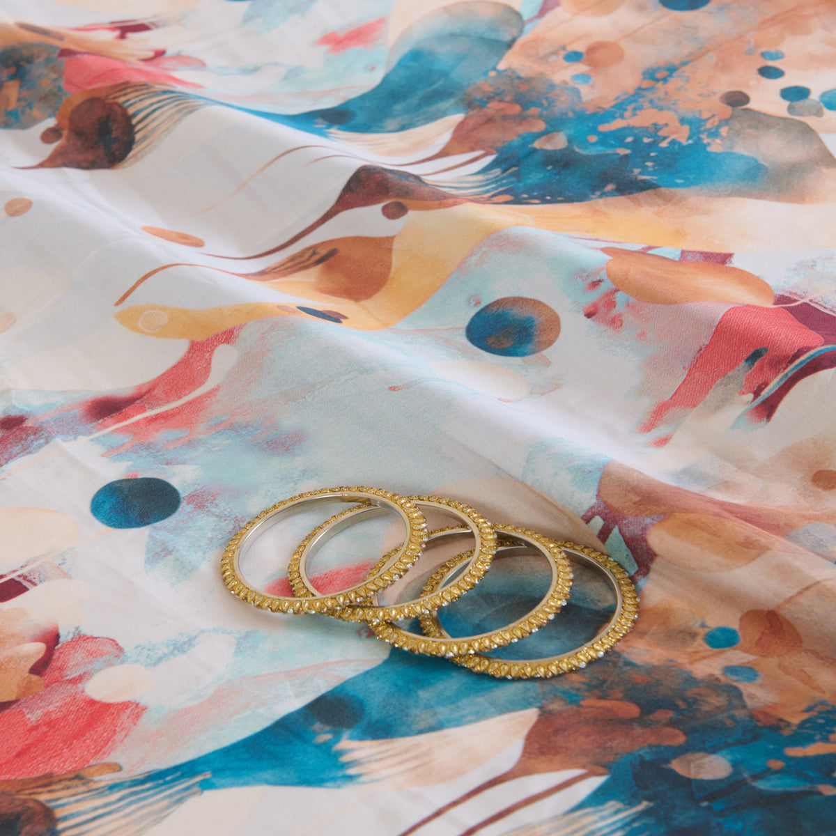 Powder Blue Modal Satin Digital Abstract Print Fabric