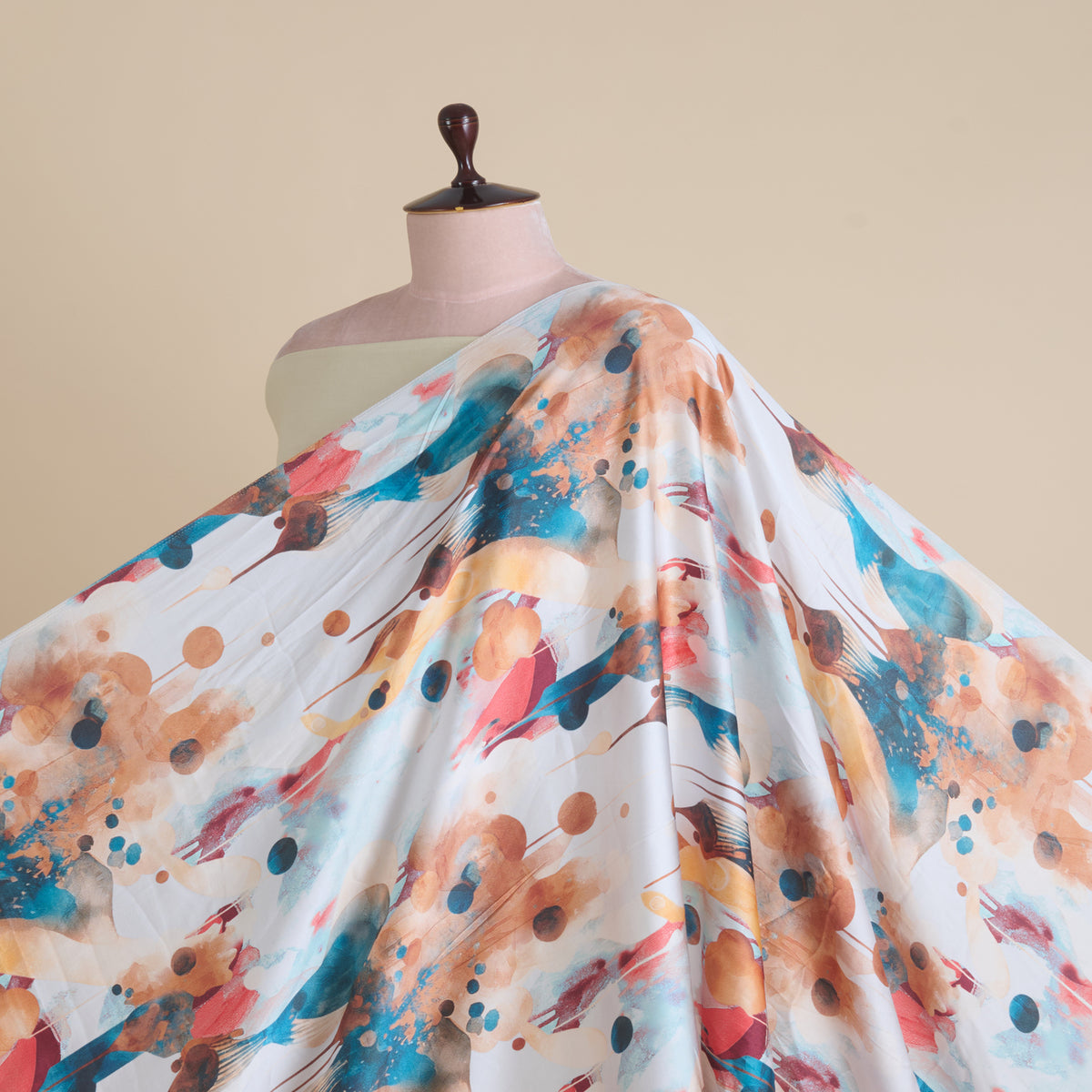 Powder Blue Modal Satin Digital Abstract Print Fabric