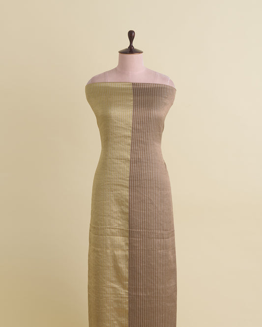 Antique Gold Muga Tissue Fabric with Silver Zari Patta