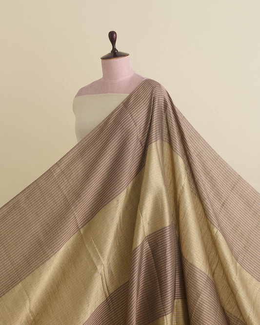 Antique Gold Muga Tissue Fabric with Silver Zari Patta