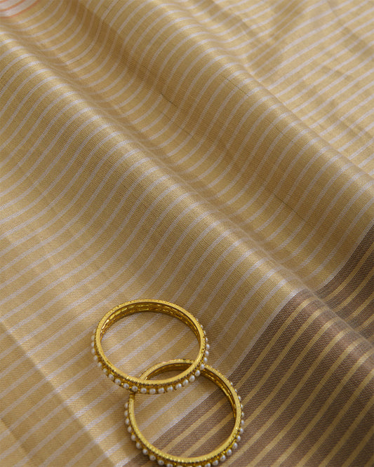 Antique Gold/Silver Muga Tissue Fabric with Multi Zari Patta