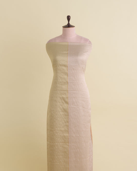 Antique Gold/Silver Muga Tissue Fabric with Multi Zari Patta