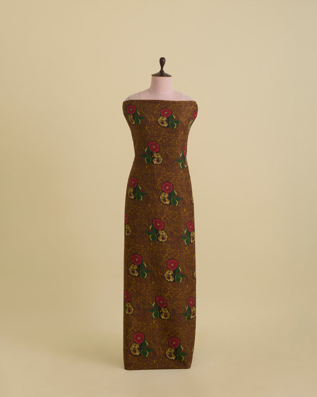 Malai Cotton Silk Floral Printed Fabric – Brown