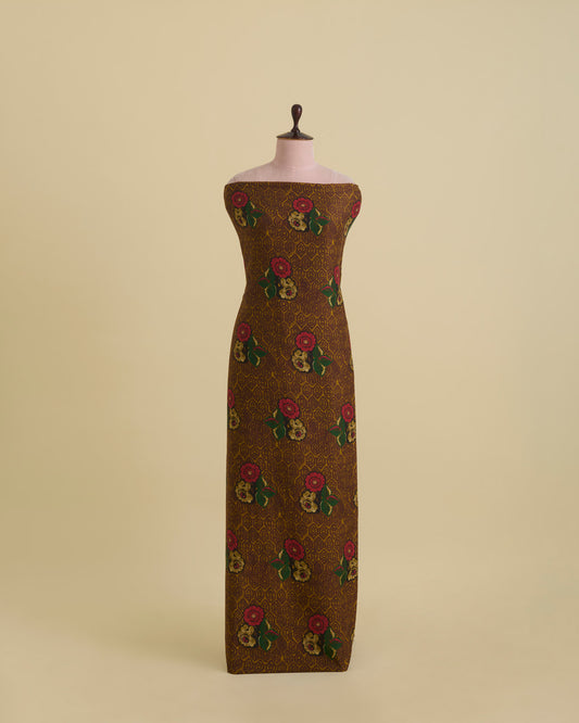 Malai Cotton Silk Floral Printed Fabric – Brown
