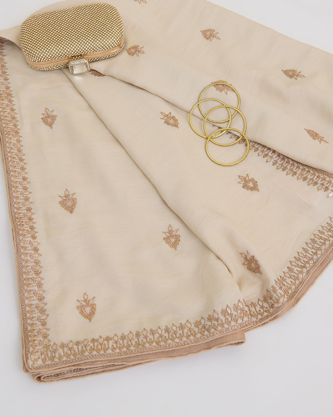 Beige Muga Hand Gota Marodi Embroidered Dupatta Fabric