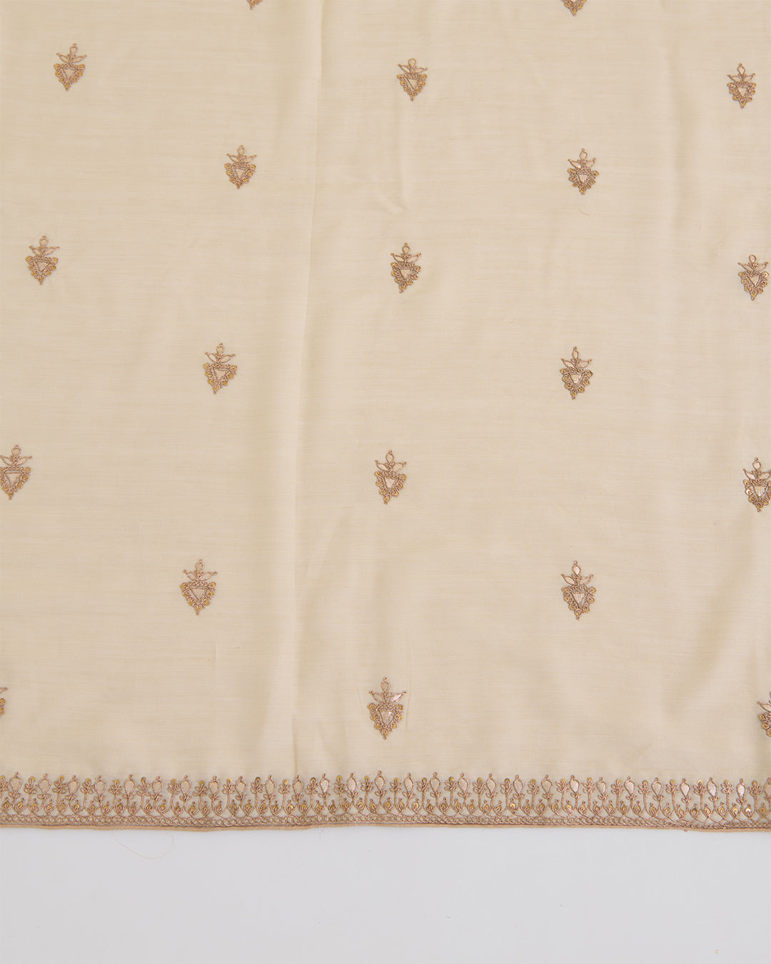Beige Muga Hand Gota Marodi Embroidered Dupatta Fabric