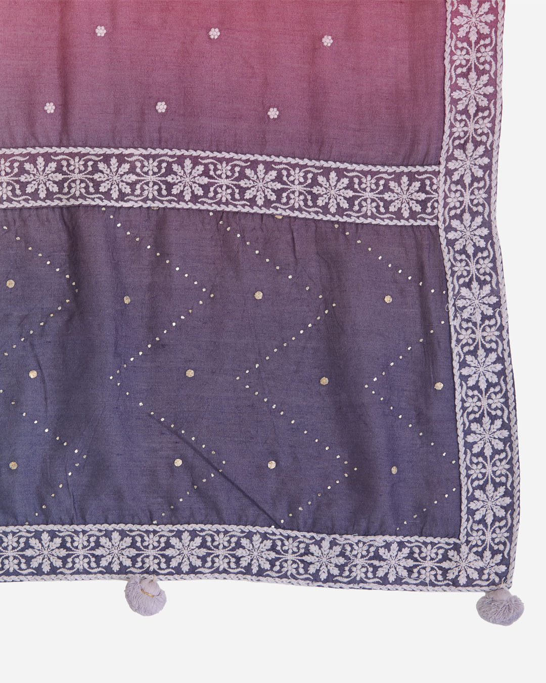 Muga Silk Lucknowi Buti Dupatta with Badla Pallu in Brown, Grey, Purple & Mauve