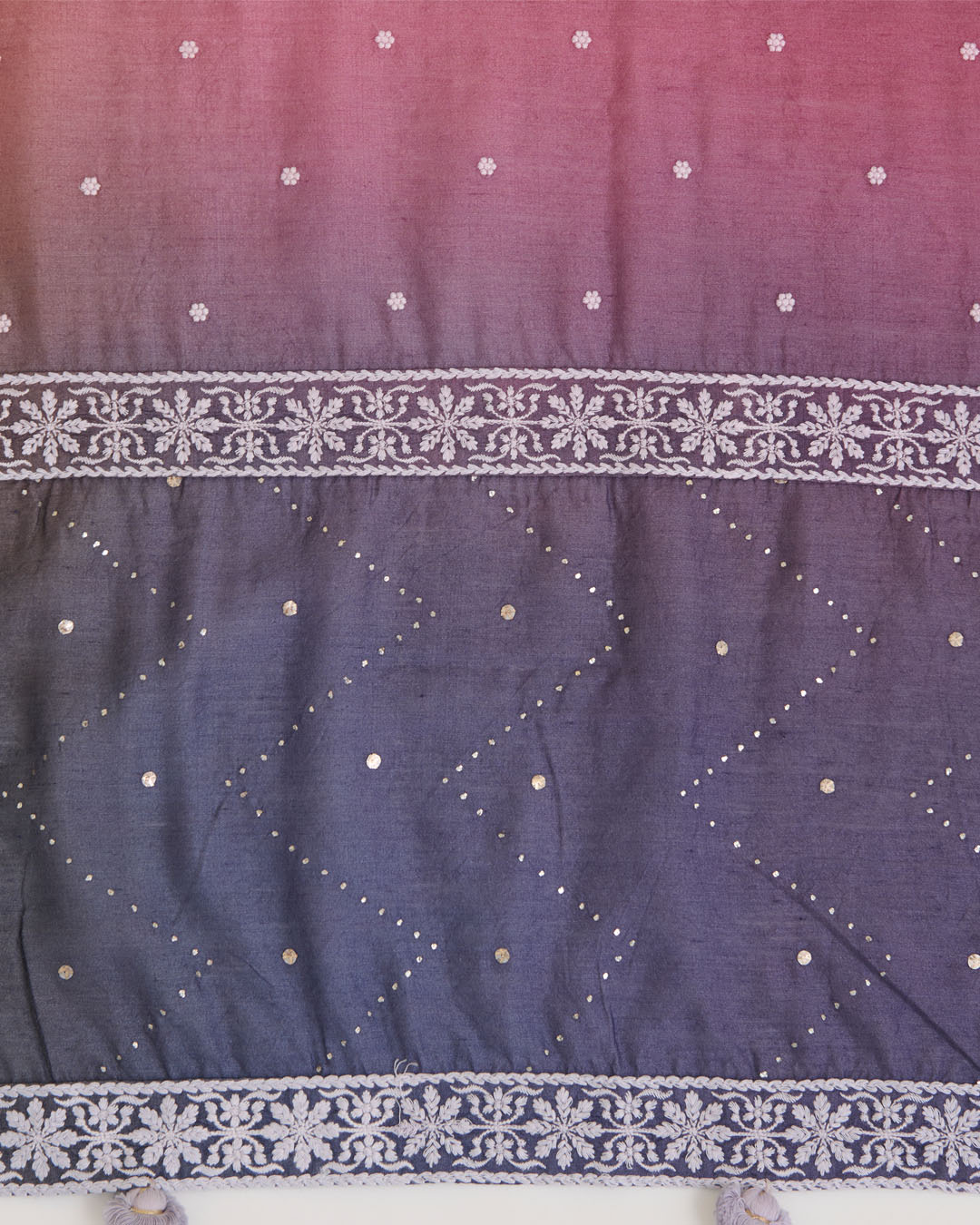 Muga Silk Lucknowi Buti Dupatta with Badla Pallu in Brown, Grey, Purple & Mauve