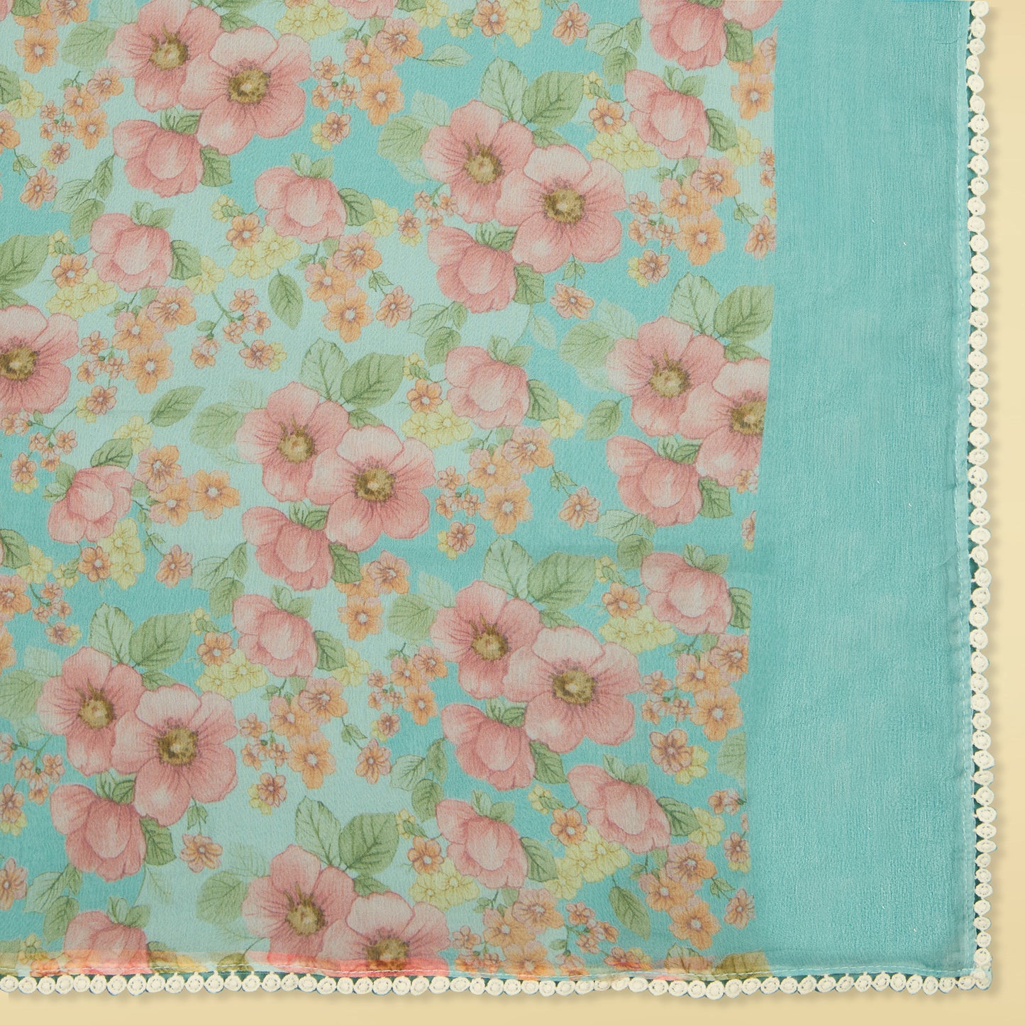 Aqua Blue Muslin Printed Suit with Chiffon Printed Dupatta