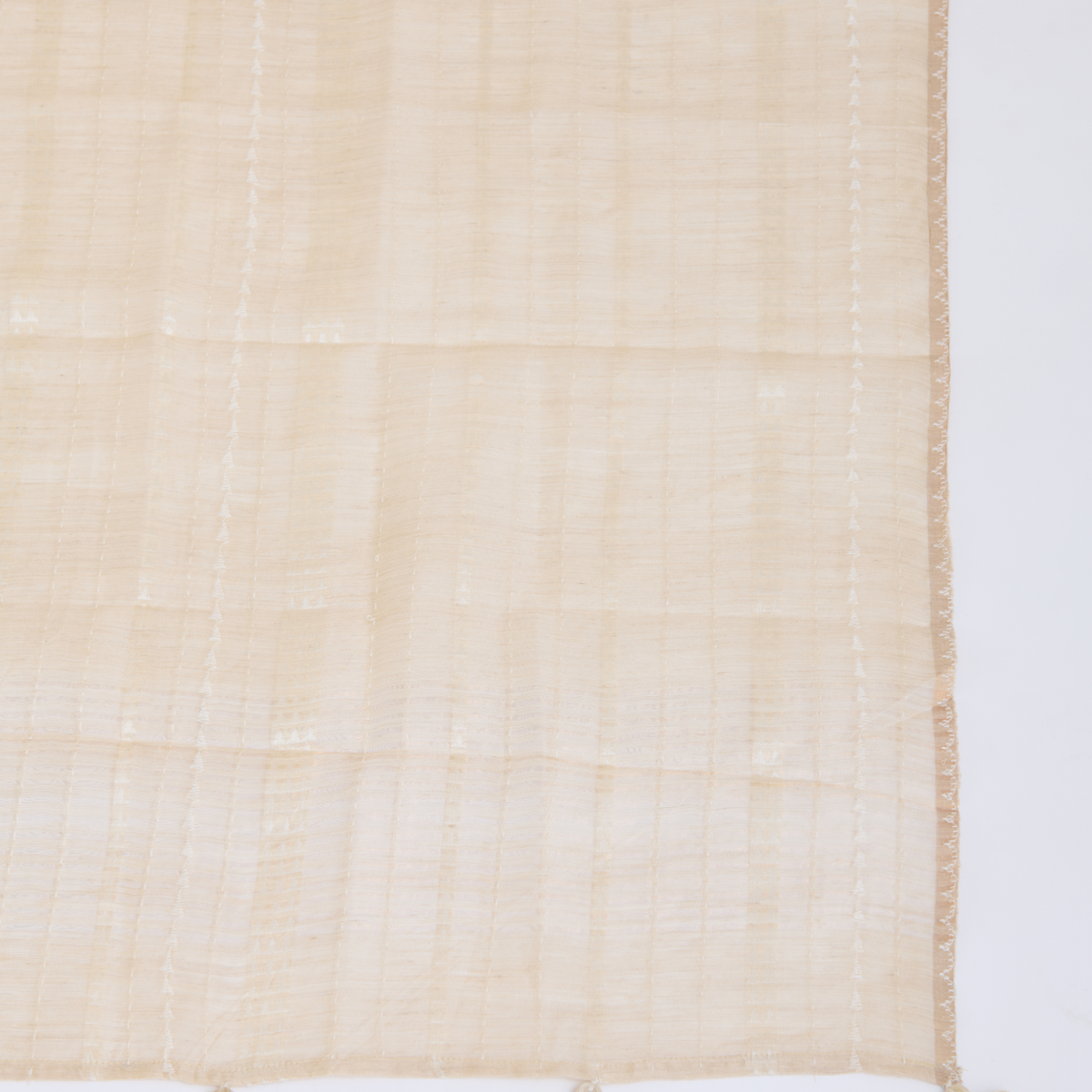 Beige Muga Silk Suit with Thread Buti & Woven Dupatta