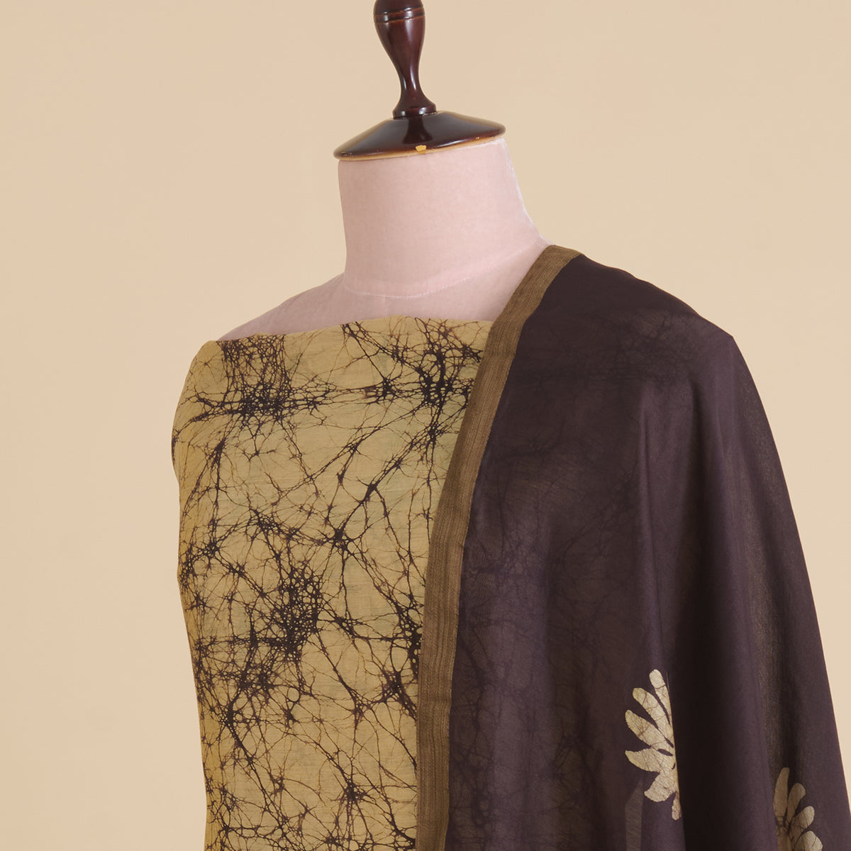 Black Maheshwari Batik Printed Kurta with Dupatta