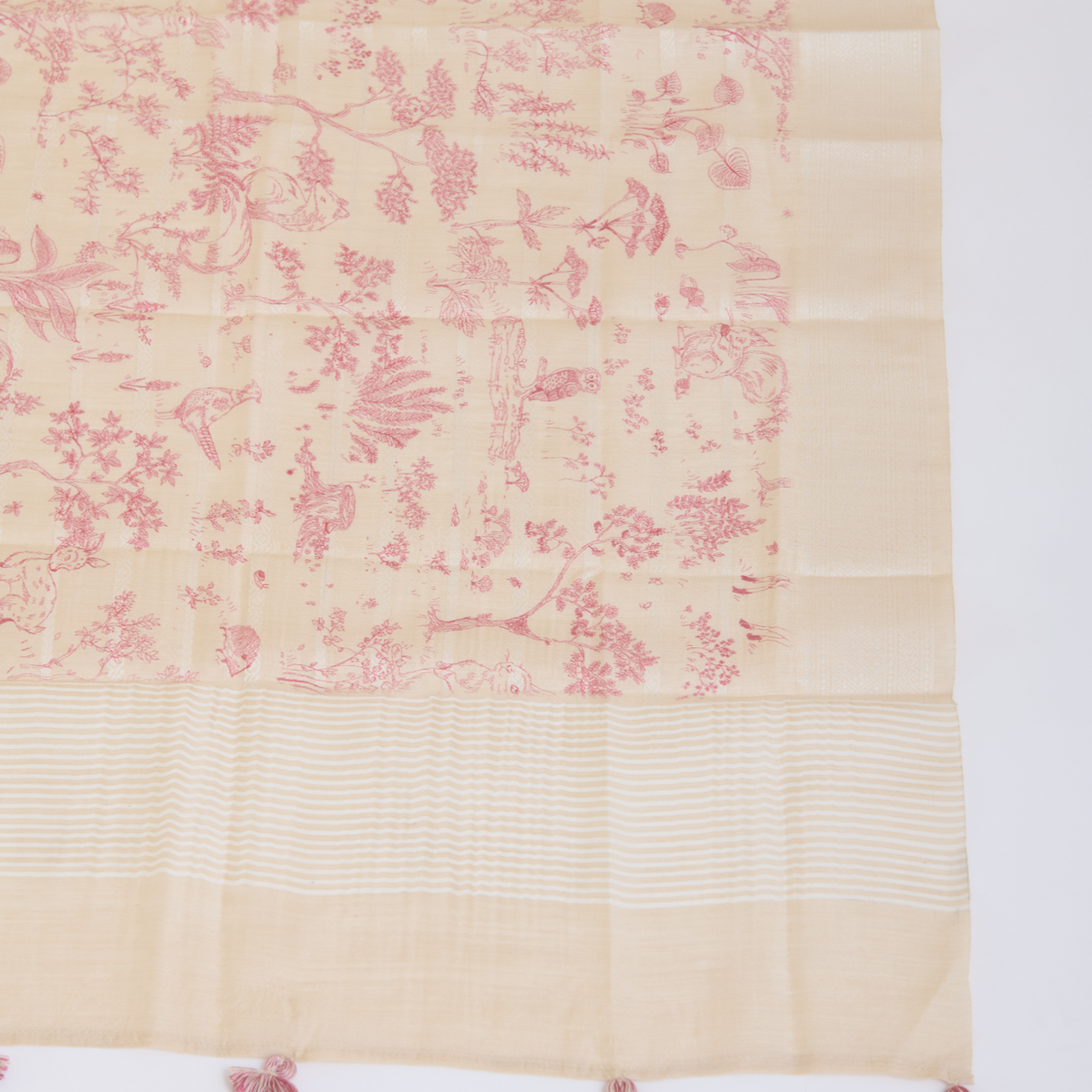 Beige Muga Silk Thread Embroidered Suit with Woven Dupatta