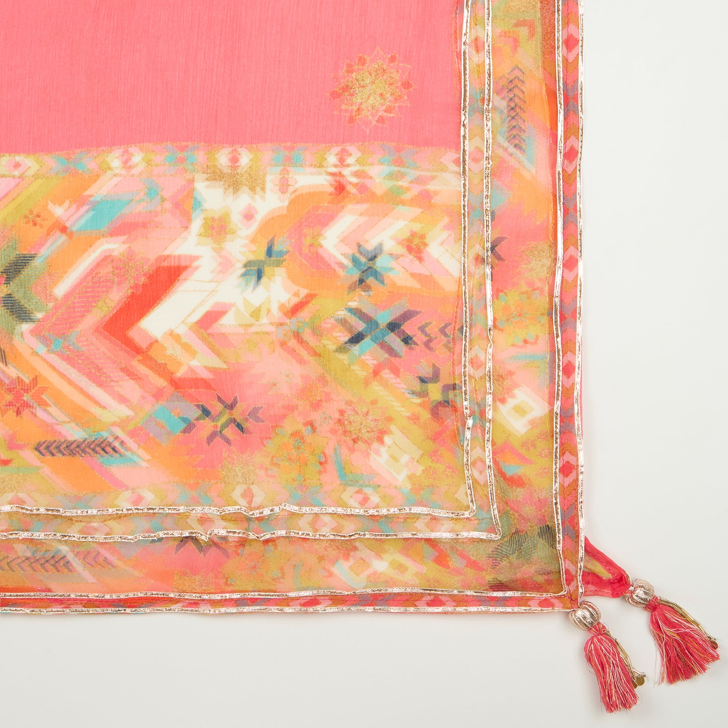 Beige Muslin Printed Suit with Embroidered Chiffon Dupatta – Vandana