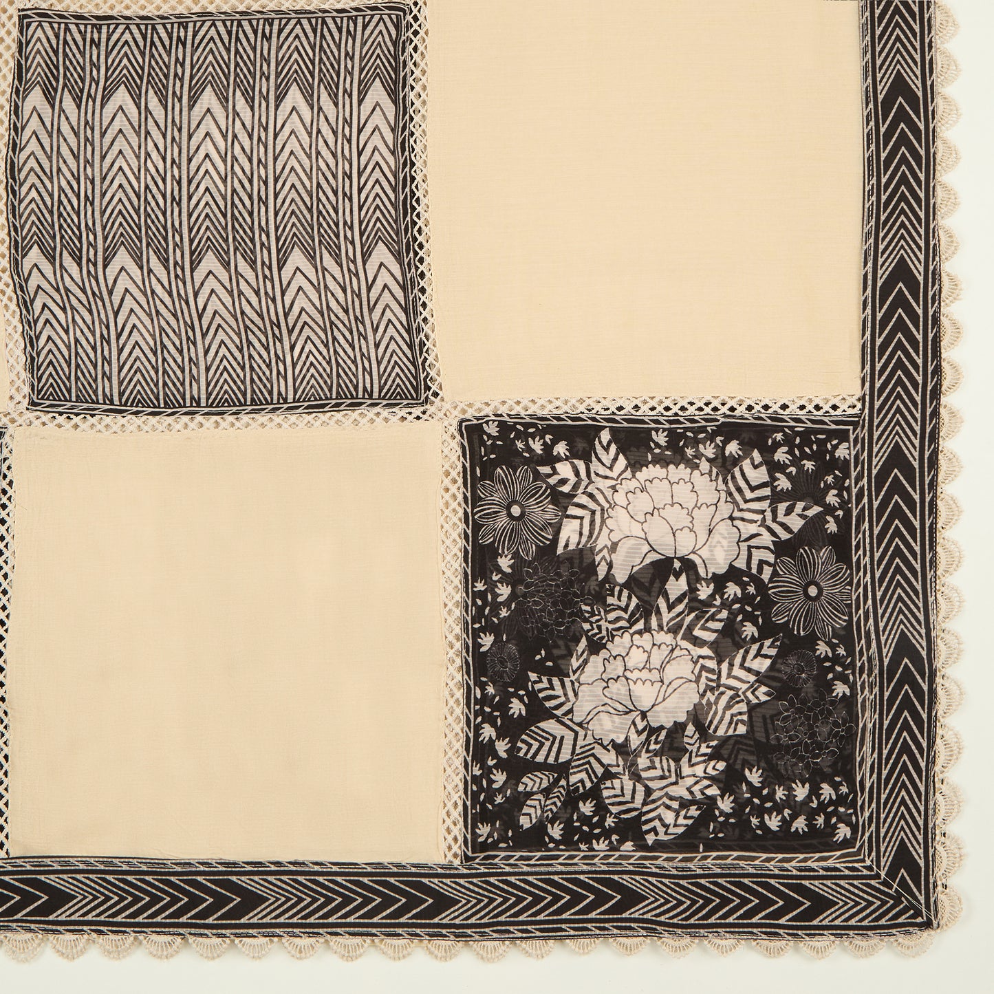 Black Muslin Printed Suit with Embroidered Dupatta