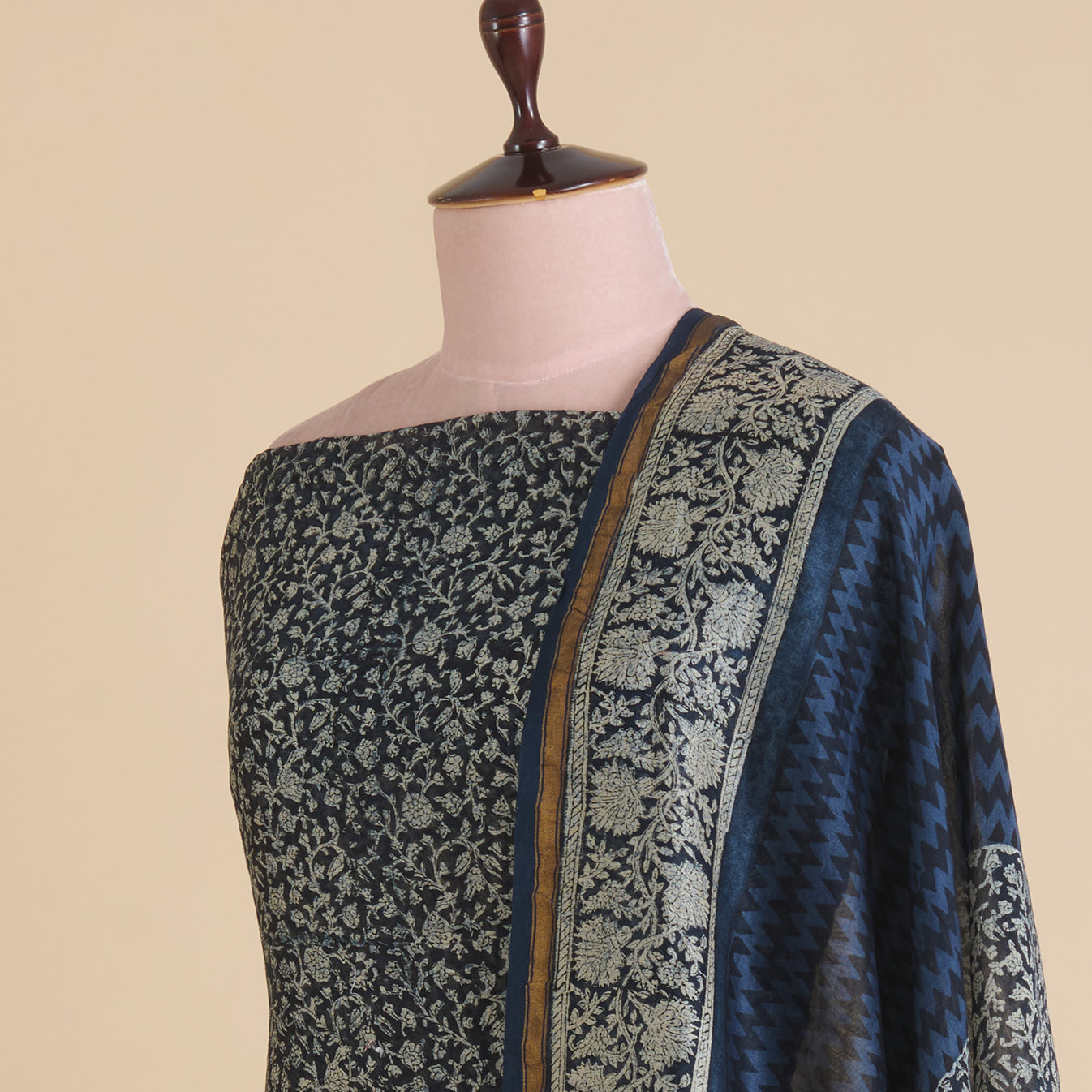 Indigo Blue Maheshwari Printed Kurta with Dupatta