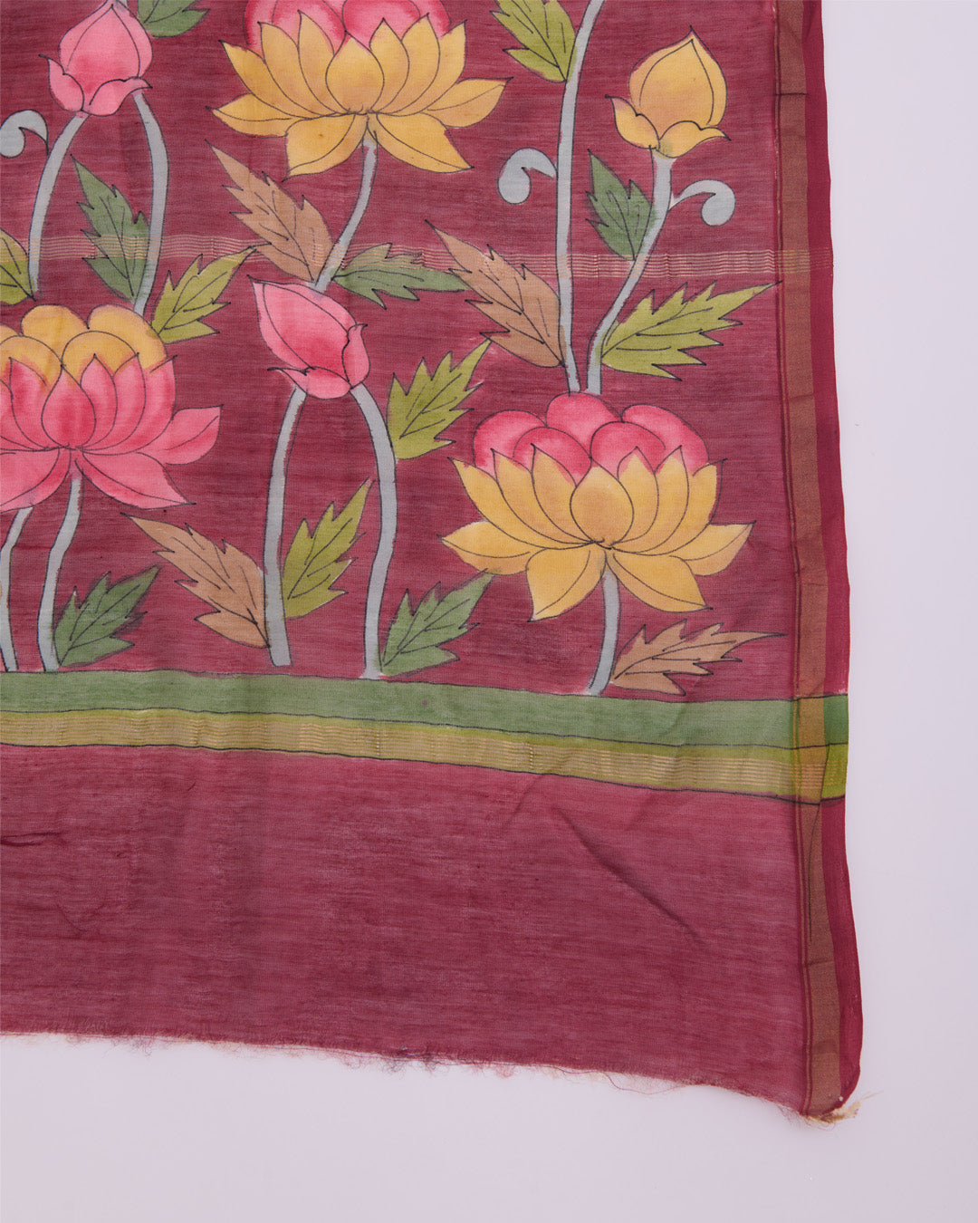 Maroon Beige Munga Tussar Printed Kurta Suit with Hand Printed Dupatta
