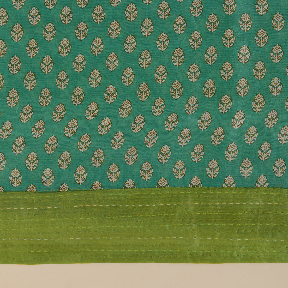 Pista Green Maheshwari Printed Kurta with Katha Stitch Daman