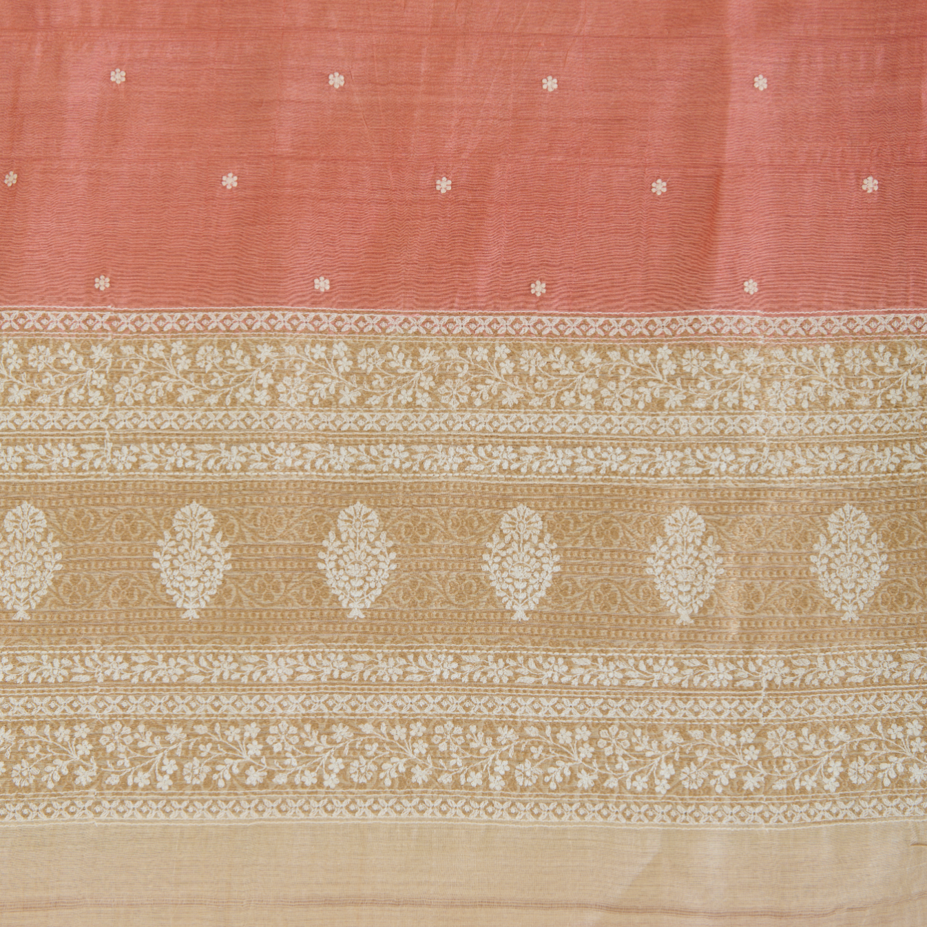 Peach Muga Silk Embroidered Kurta Set with Dupatta