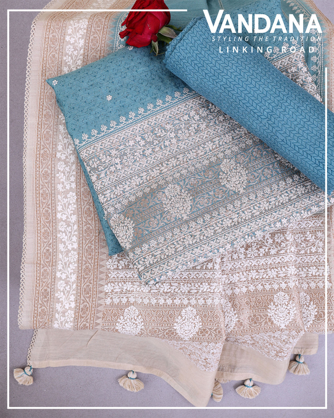 Sea Green Muga Tussar Woven Suit with Resham Embroidery & Dupatta