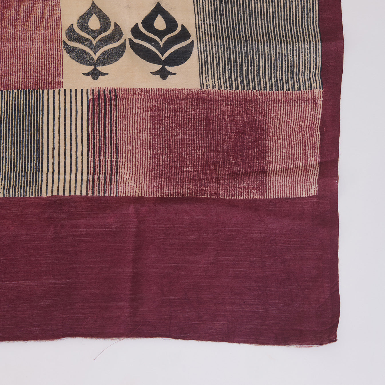 Wine Muga Silk Printed Kurta Set with Chanderi Bottom