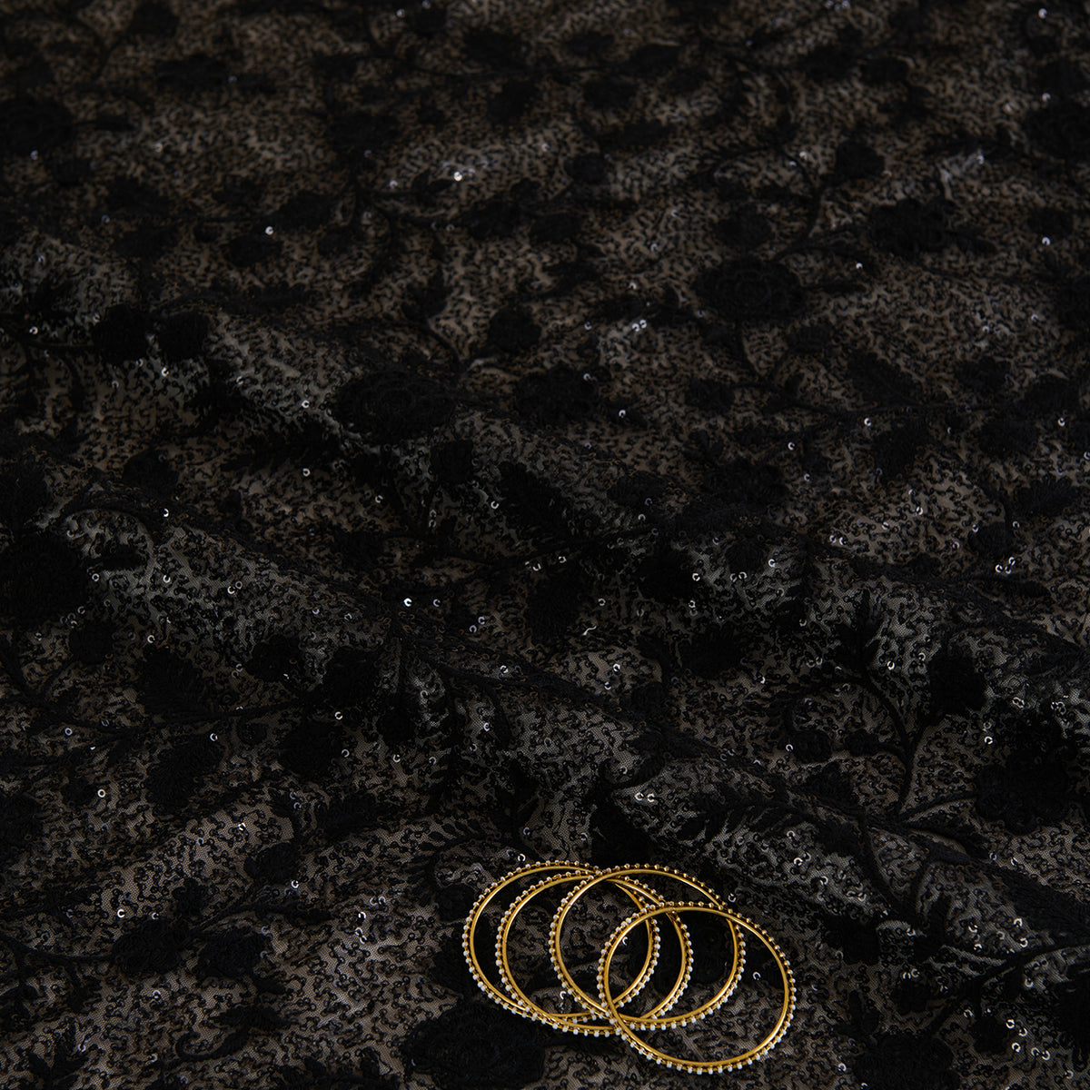 Black Net Resham Sequin Embroidered Jaal